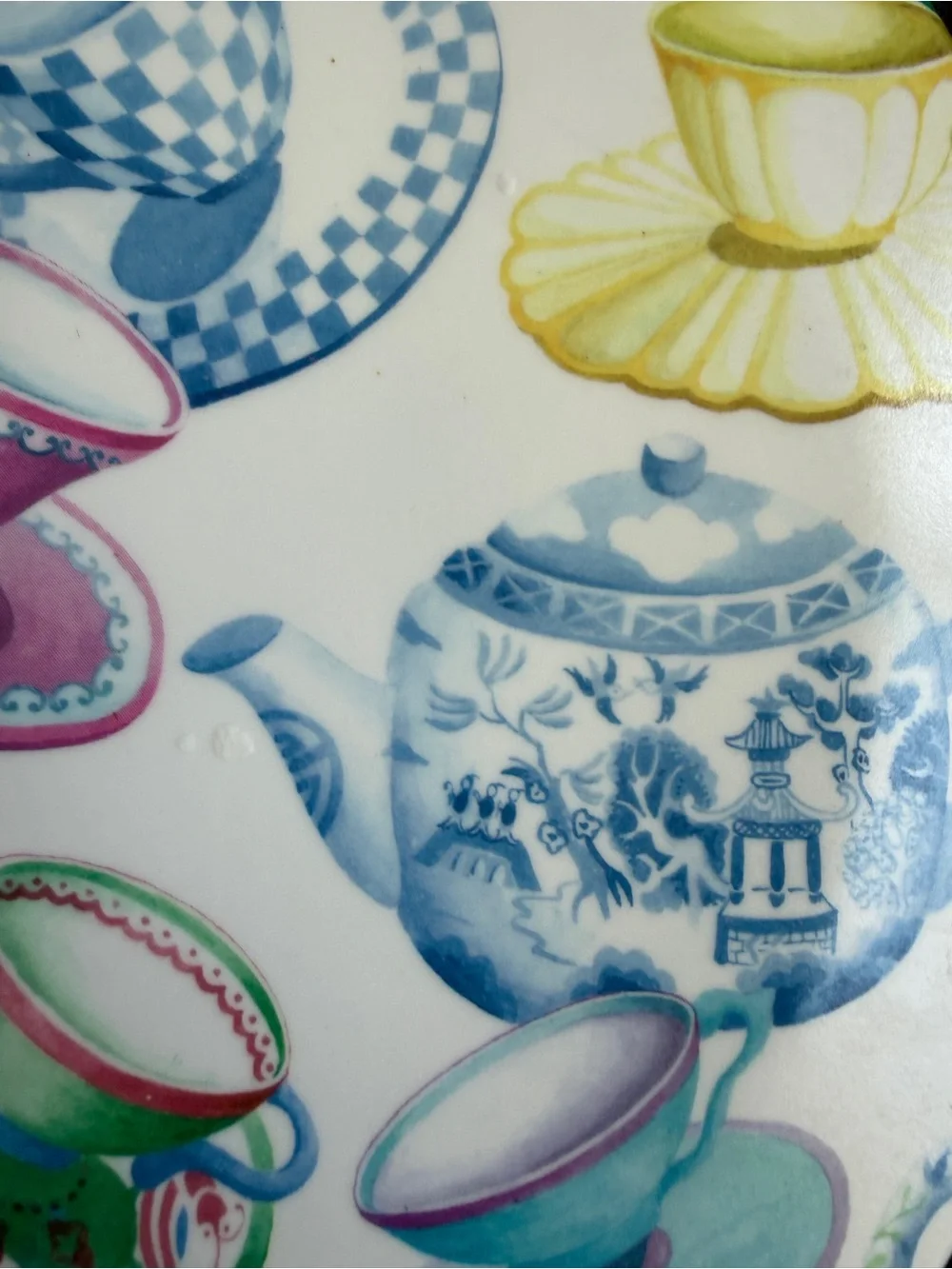 Design Imports Serving Tray Melamine 8” Made in Italy Teacup Teapot Pattern